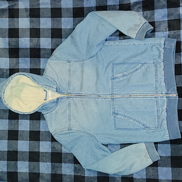 The Rail. Denim SHERPA-Lined Full-zip Hooded jacket. Unisex size Large - Picture 1 of 14